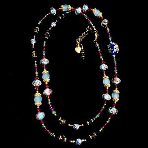 Delfware Blue & Fuchsia Pink Necklace💟